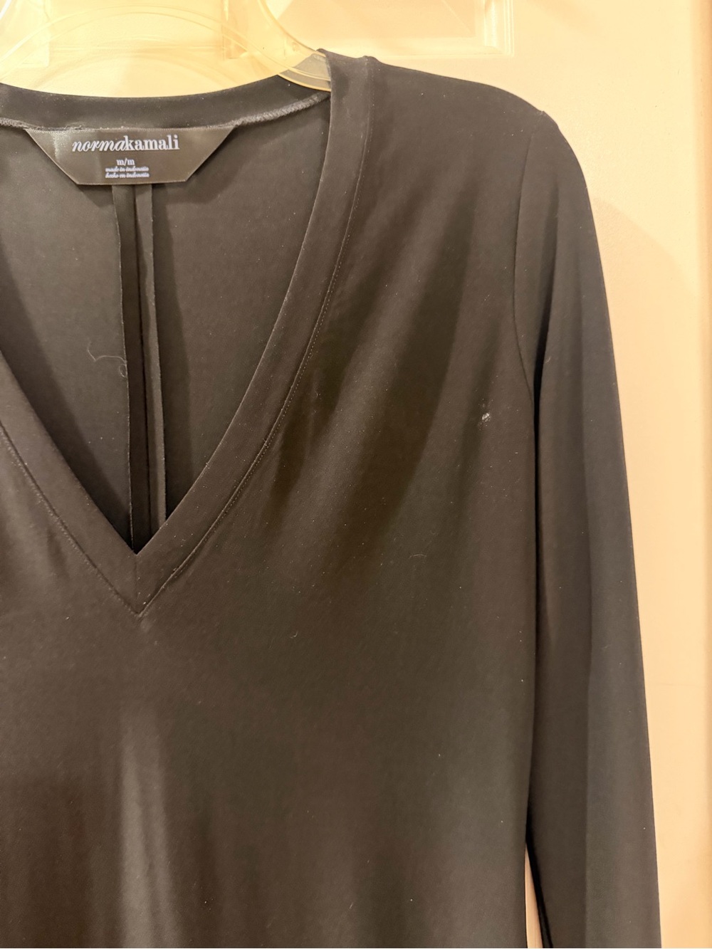 Norma Kamali Black Long Sleeve V-Neck Sleek Knit Dress, Size M - Picture 7 of 16